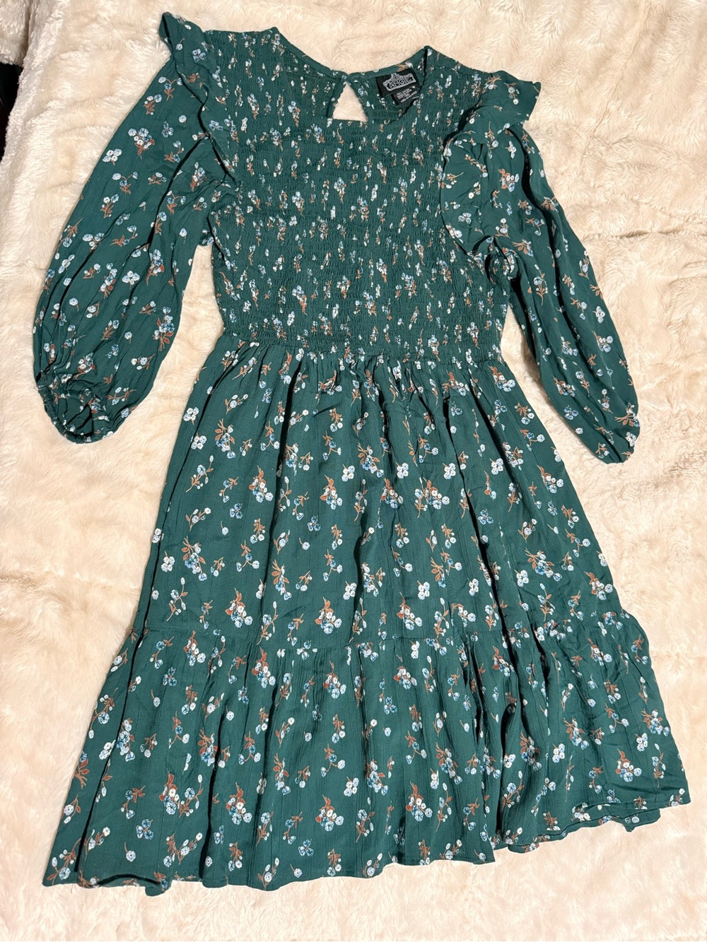 Angie Green Floral Smocked Juniors Midi Dress